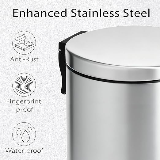 TIPGO Small Trash Can with Lid Soft Close, 4.5 Liters / 1.2 Gallon Bathroom Garbage Can, Mini Step Trash Bin, Stainless Steel Wastebasket for Bathroom, Bedroom, Office (Silver)