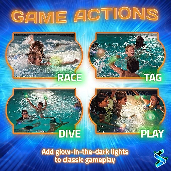 Glow in The Dark Pool Toys: Starlux Pool Party Set – Up Pool Games for Kids | Ages 8+, 1-8 Players | Swimming Bracelets, Floating Lights & Diving Gems | 10 Play Options | Reusable & Eco Friendly