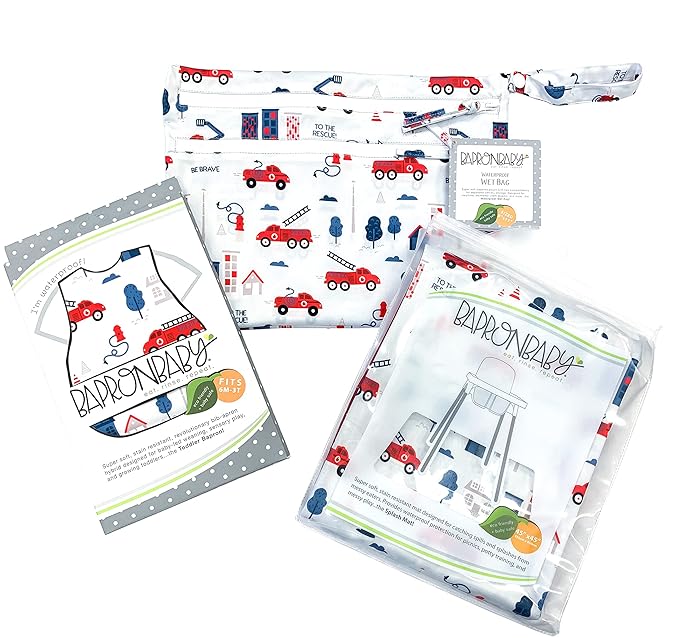 BapronBaby Be Brave - Firefighter Bapron - No Neck Tie Safer Bib for Baby & Toddler - Soft Waterproof Stain Resistant - Machine Washable - Sz Preschool 3-5yrs