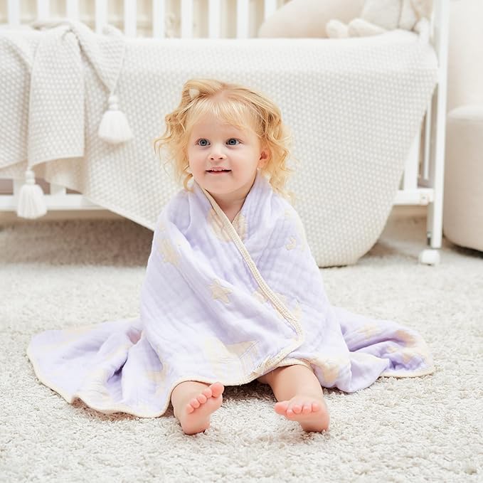 Ultra-Soft Muslin Baby Hooded Towel - 32 x 32 Inches, Crafted from Bamboo Viscose, Ideal for Bath & Beach, Suitable for Both Boys & Girls from Newborns to Toddlers