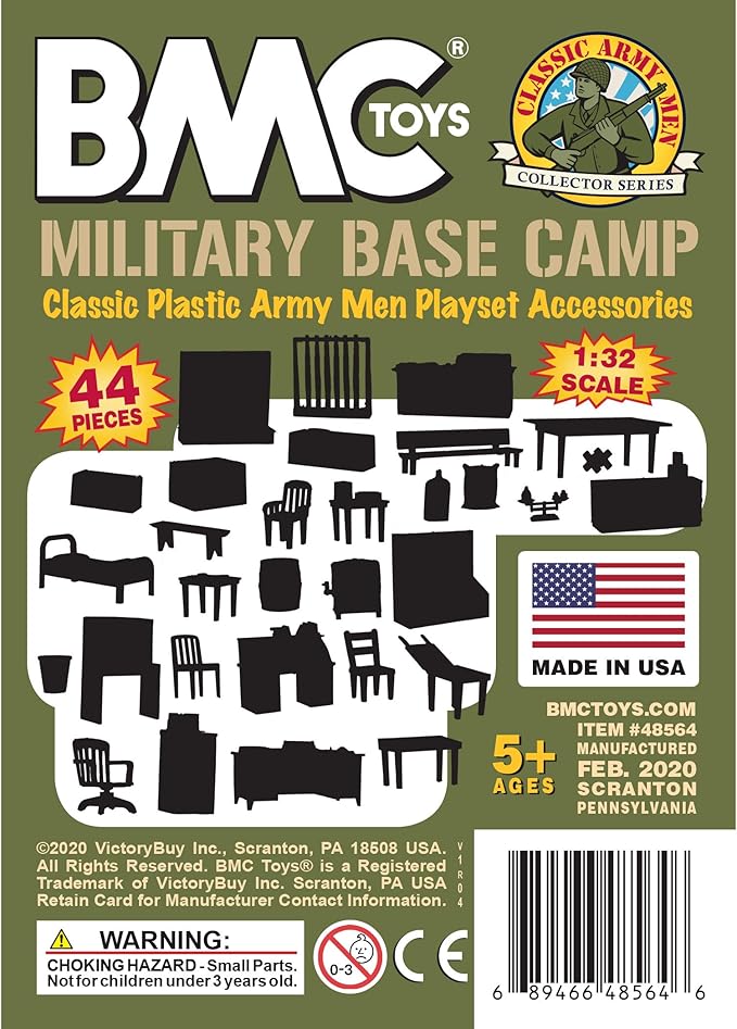 BMC Classic Marx Military Base Camp - 44pc Plastic Army Men Playset Accessories