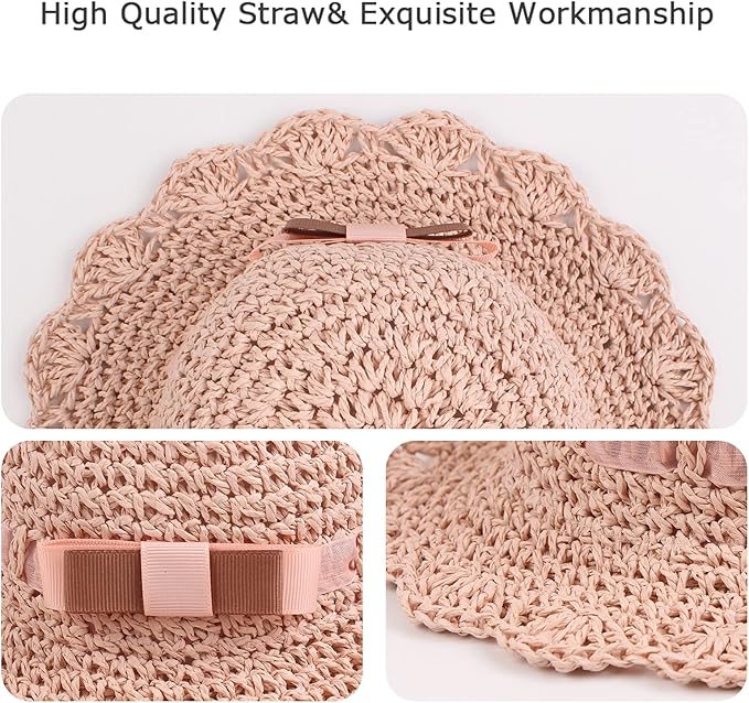 Baby Girl Straw Hat Outdoor Baby Sun Protection Hats Summer Bowknot Beach Cap for Infant Toddler Girls