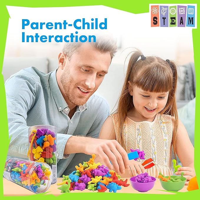 UNIQUE KIDS Counting Educational Learning Toy Set with Sorting Cups - Engaging Sensory Color Classification Training Game for Toddlers Preschoolers Ages 3 Years and Up (Dinosaurs)