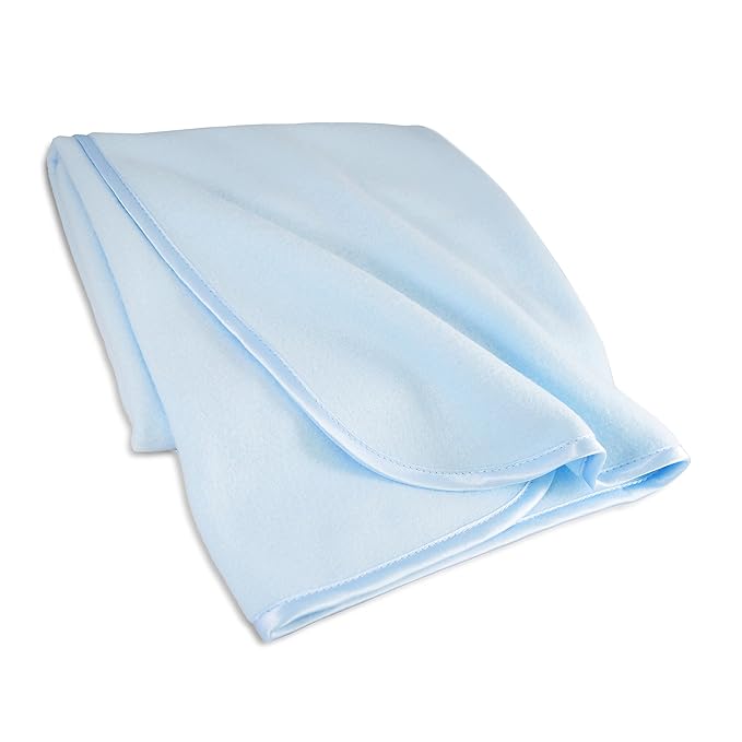 American Baby Company 2-Piece Fleece Blanket with Silk-Like Satin Trim set, Soft, Warm & Cozy, Blue and White, 30" x 30" for Boys and Girls, Perfect for Baby Carrier, Stroller, Travel and Gifting