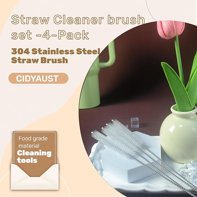 ClDYAUST Straw Cleaner Brush for Stanley Cup, Straw Cleaning Brush by 304 Stainless Steel and Nylon Bristles, Straw Brush for Baby Bottles, Glass/Silicone Straws or Hummingbird Feeders.