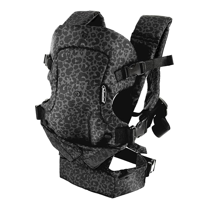 Infantino Flip Advanced 4-in-1 Baby Carrier - Ergonomic, Convertible, Face-in and Face-Out Front and Back Baby Carrier for Newborn to Toddler 8-32 lbs, Black & Gray Leopard
