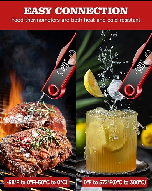 2025 Meat Thermometer Digital, ±0.5°F Accuracy Instant Read Thermometer180° Rotating Display, Calibratable and Auto Off, IP67 Waterproof Food Thermometer for Cooking,Grill,Oil Deep Fry, Brewing,Candy