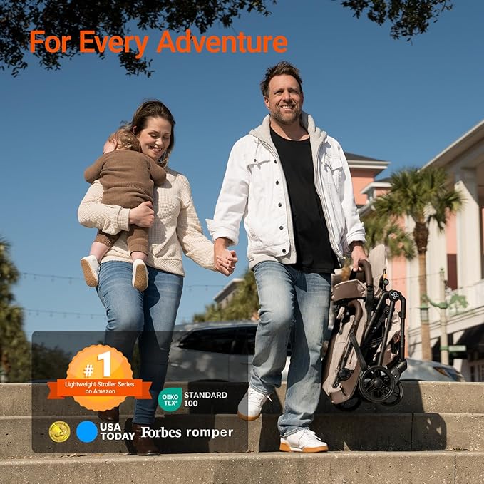 MAMAZING Lightweight Baby Travel Stroller with Carbon Fiber Frame, Compact & Airplane-Friendly, One-Handed Folding Design, 11.6 lbs, Perfect for Toddlers, Simply Taupe