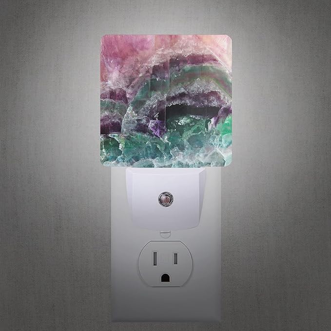 Color Pink Fluorite Crystal Stone Night Light Plug-in LED Nightlights Auto Sensor Night Lamp Dusk-to-Dawn Lamp Home Decor for Nursery Children Girls Boys