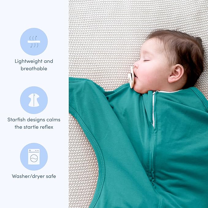 SleepingBaby Zipadee-Zip Transition Swaddle - Cozy Baby Swaddle Blanket with Zipper Convenience - Roomy Wearable Blanket for Easy Diaper Changes - Classic Teal, Large (12-24 Month)