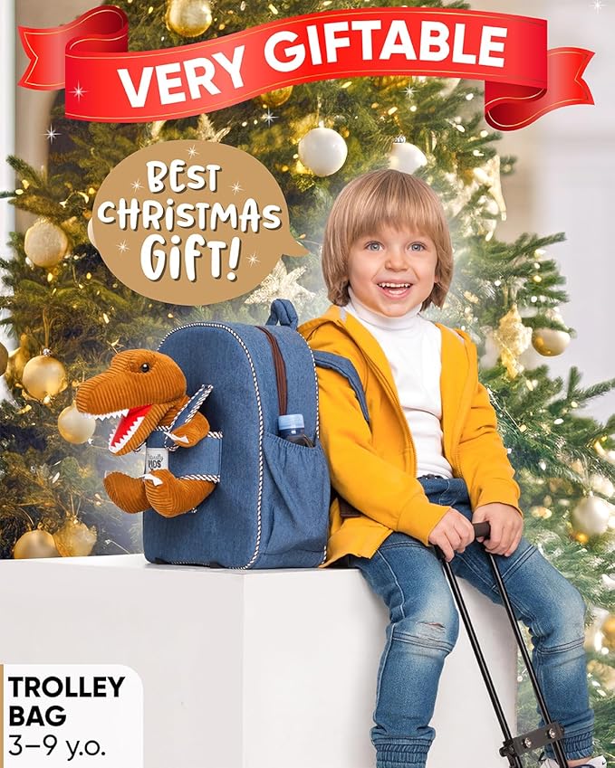 Toddler Luggage for Boys w Dinosaur Toys, Kids Rolling Backpack for Boys, Toddler Suitcase, Gifts for 3 4 5 6 Year Old