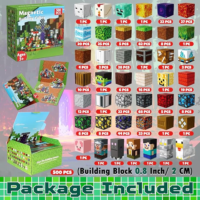 500 PCS 0.8in Magnetic Blocks - Magnet Toys for Kids, Boys and Girls, Magnetic Building Blocks Cubes, Stacking Magnets for Kids, Birthday Gifts for Boys and Girls Age 3+ Years Old