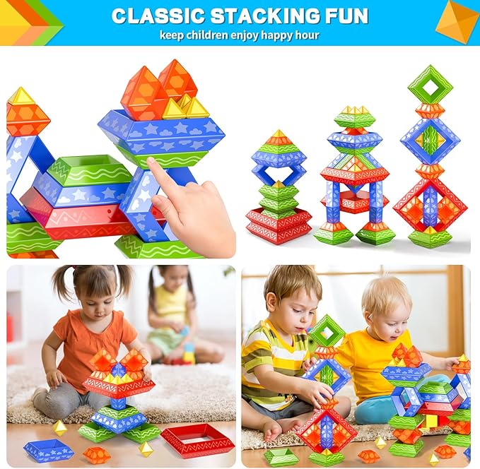 Doloowee Montessori Toys for Toddler1-3 3-5,60 PCS Stacking Building Toys Blocks Preschool Learning Activities Stem for Boys Girls Gifts Christmas Stocking Stuffers