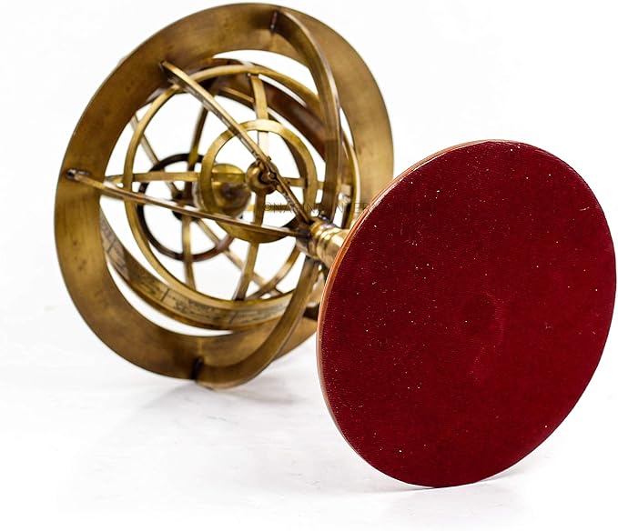 Nagina International Antique Vintage Zodiac Armillary Brass Sphere Globe Wooden Display | Pirate's Antique Ship Decor (Medium, Antique Brass)