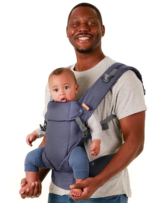 Beco Baby Carrier Gemini Newborn to Toddler - Front, Back and Hip Seat Carrier, Baby Carrier Backpack & Baby Front Carrier with Adjustable Seat, Ergonomic Baby Holder Carrier 7-35lbs (Blue Linen)