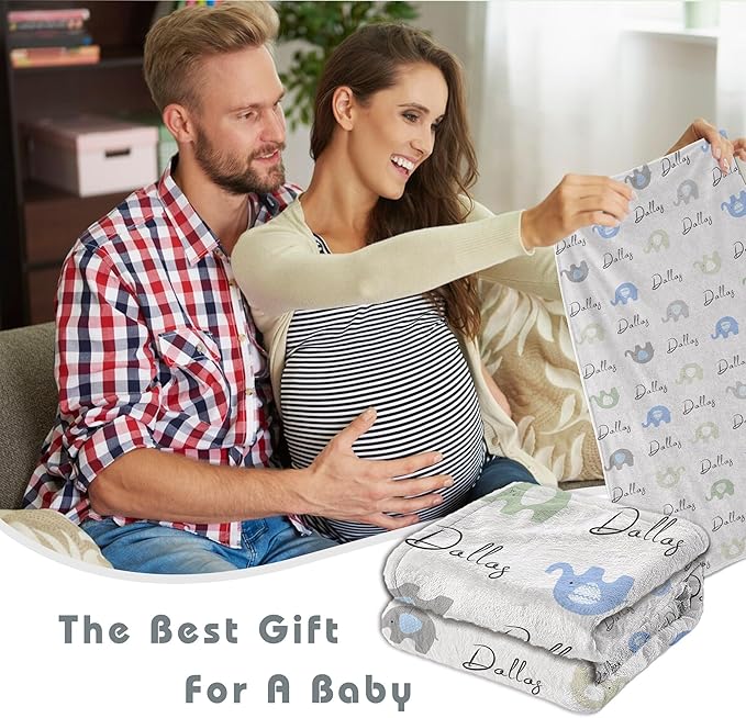 Personalized Baby Name Blanket for Boy Girl Custom Elephants Blanket for Newborn Customized Gifts for Baby Shower Birthday Christmas
