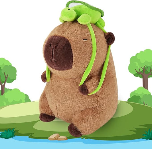 Achwishap Capybara Plush With Turtle Backpack - Cute Stuffed Animal Toy, Soft and Kawaii Plushies Gift for Kids and Adults (10")