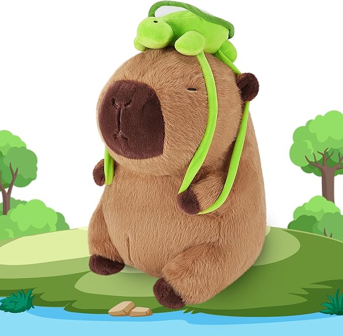 Achwishap Capybara Plush,Cute Plushies Capybara Stuffed Animal,Soft Capybaras Plush Toys,Kawaii Plushie Stuffed Toys with Turtle Backpack Plushies Gifts for Kids Adults Birthday(Capybara Turtle,14”)