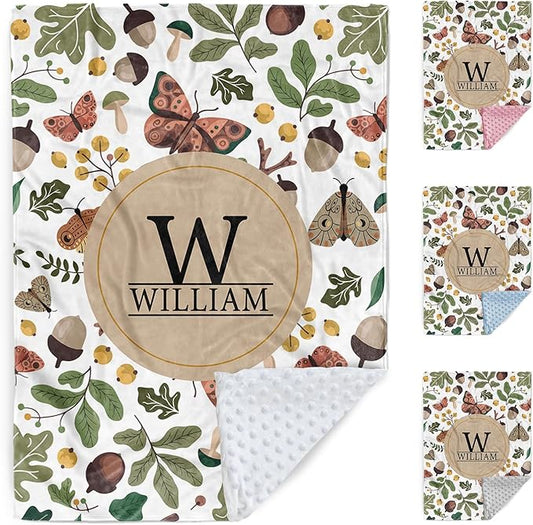 Personalized Baby Blanket, Customized Newborn Blankets with Name, Soft Receiving Blanket for Boy Girl, Green Mushroom Double Layer Dotted Swaddle, Nursery Toddler (60"x80")