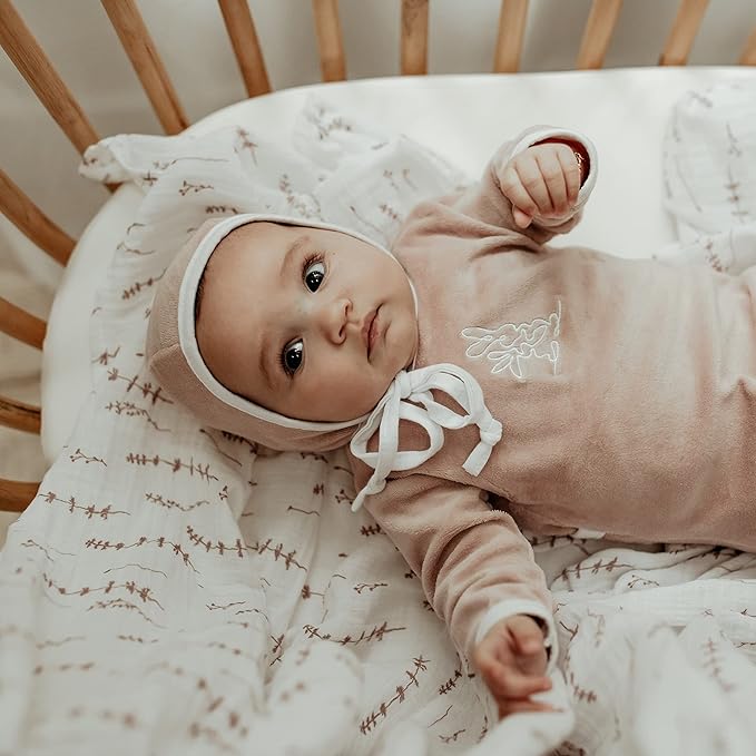 Ely's & Co. Muslin Swaddle Blanket 2-Pack — 100% Cotton Muslin Extra-Large Swaddle Blankets (47” x 47”) Solid + Printed (Delicate Leaves + Solid Lavender)