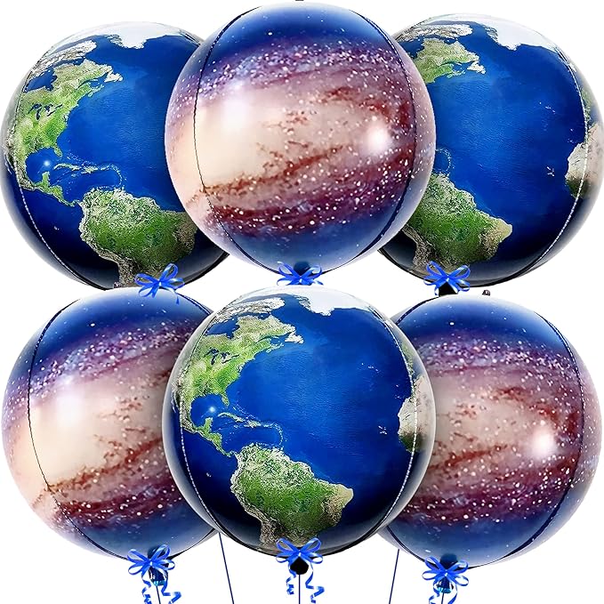 KatchOn Globe and Galaxy Balloons - 22 Inch, Pack of 6 | Earth Day Decorations | World, Planet Balloons for Travel Themed Party Decorations