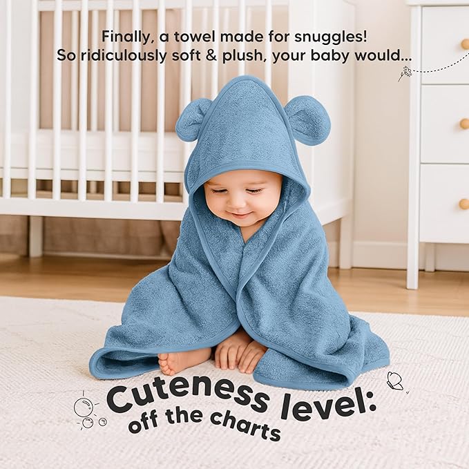 KeaBabies 2-Pack Hooded Baby Towels for Newborn - 30x30 Soft & Absorbent Viscose from Bamboo Baby Bath Towels with Hood for Infant, Toddler,Kids,Boys Girls,Newborn Bath Essentials (Steel, Petite)