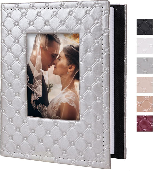 RECUTMS Photo Album 4x6 100 Pockets Photos, Button Grain PU Leather Photo Books Small Picture Album for Baby Family Wedding Christmas Photo Albums Holds 100 Vertical Photos （Grey）