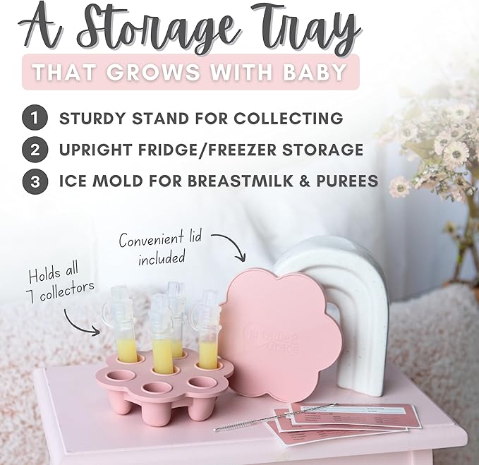 Cradle & Grace Colostrum Collection Kit with Multi-Use Storage Tray, 6ml/7pcs Presterilized Silicone Colostrum Collector, Reusable Colostrum Syringes Freezer Safe, Heat Safe, Breast Feeding Essentials