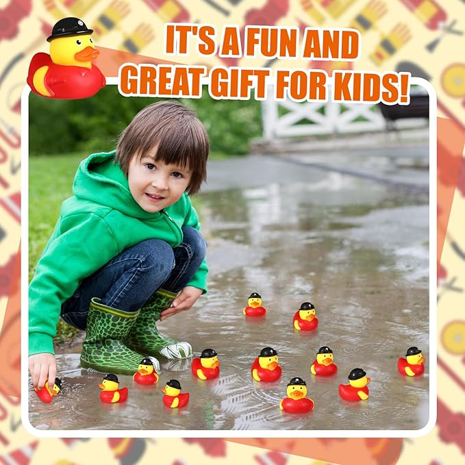 Sotiff 100 Pcs Firefighter Rubber Ducks Bulk 2 Inch Fireman Rubber Ducky for Firefighter Party Favors Birthday Party Gifts Beach Summer Bath Tub Pool Float