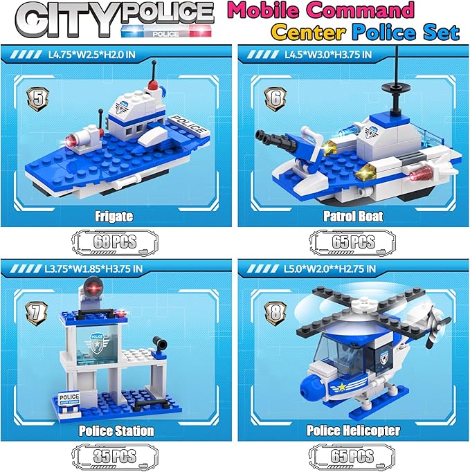 1338 Pieces City Police Car Building Sets, Police Station Truck Toy Blocks Set with Prison Helicopter Cop Car Boat for Boys and Kids Aged 6-12