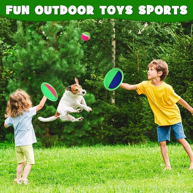 ZMLM Toss Catch Ball Beach Toy: Upgraded Kid Outdoor Game Pool Backyard Lawn Sport Activity Fun Outside Indoor Family Set for Age 3-12 Girl Boy Kid Birthday Summer Gift with 4 Paddles 4 Throw Balls