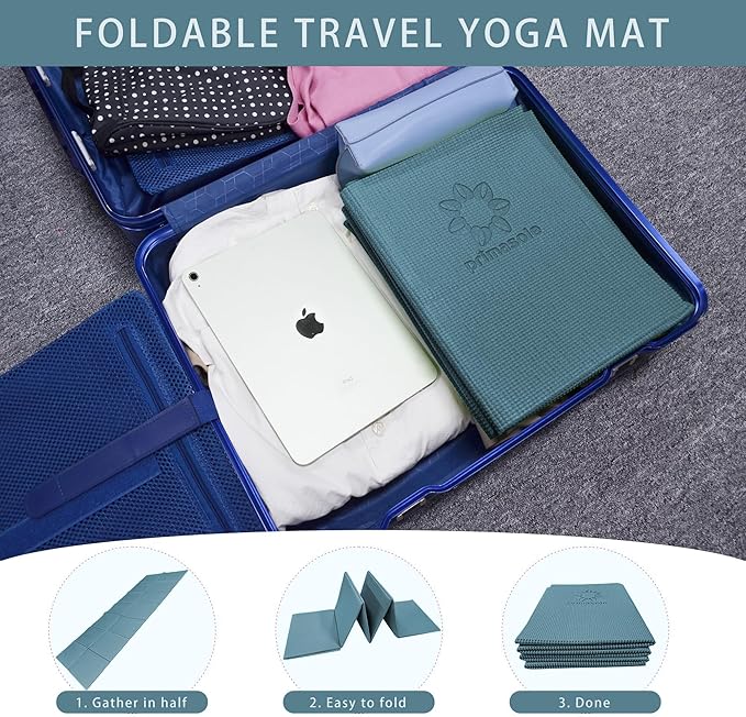 Folding Yoga Travel Pilates Mat Foldable Easy to Carry to Class Beach Park Tear resistant Travel Picnics 4mm Thick 9 Colors