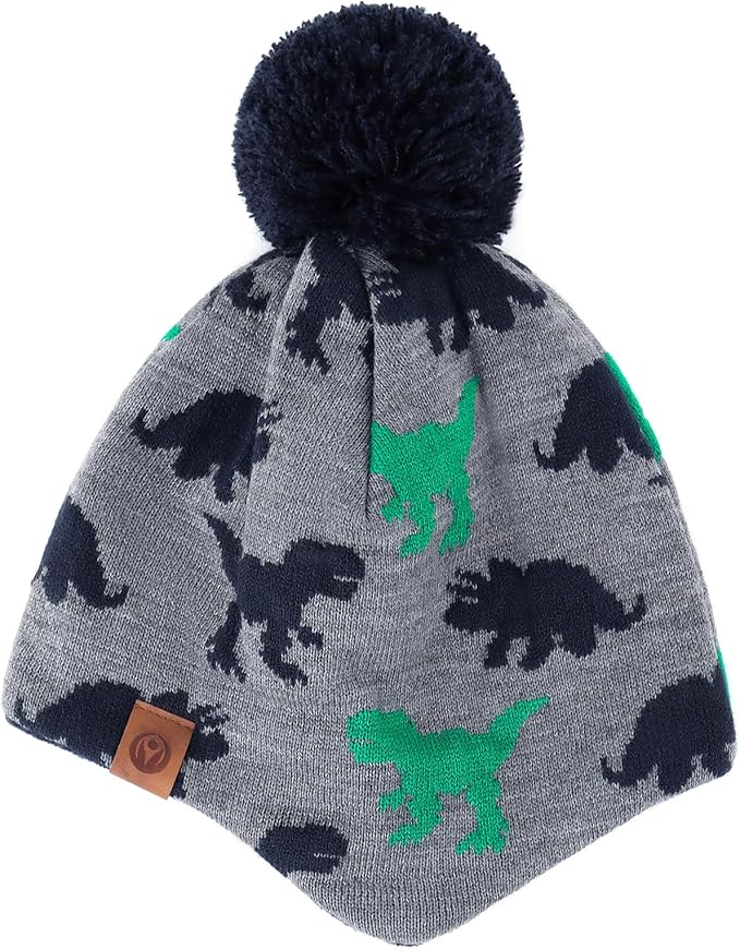 Duoyeree Kids Beanie Hat for Boys Girls Pom-pom Kint Hats Cozy Lining Winter Skull Cap