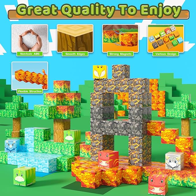Magnetic Blocks - 120PCS Toy Build Set, Magnetic Building Blocks STEM Sensory Toys, Creative Kids Gift for 3+ Year Old Boys Girls (Dinosaur)