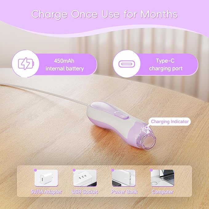 Baby Nail Trimmer Electric, 15 in 1 Baby Nail Clippers for Gentle Nail Care, Rechargeable Baby Nail File Electric with Light &15 Grinding Pads for Infant Toddler, Purple