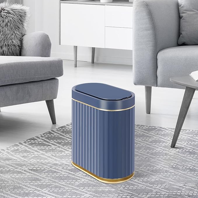 ELPHECO 2 Gallon Sensor Trash Can - 7.5L Waterproof Motion Sensor Trash Can, Automatic Bathroom Trash Bin, Slim Garbage Can, Bathroom, Office, Bedroom, Midnight Blue