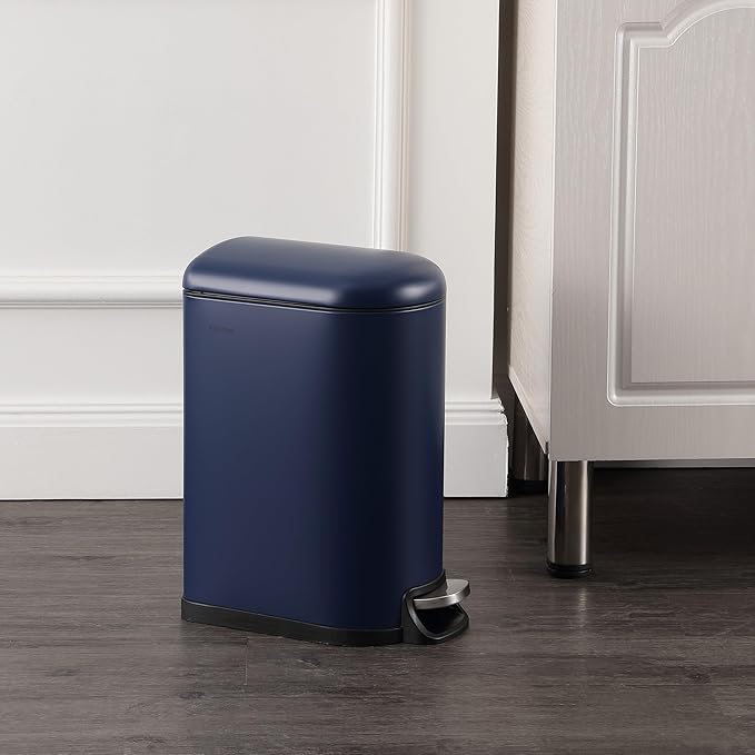 happimess HPM1009J Roland Mini 2.6-Gallon Step-Open Trash Can, Denim Blue,with Soft-Close Lid, Fingerprint Resistant, Modern, Minimalistic for Home, Kitchen, Laundry Room, Office, Bedroom, Bathroom
