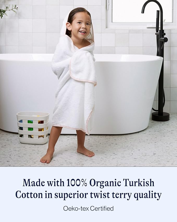 Lalo The Hooded Towel - 100% Organic Cotton, Soft on Sensitive Skin, Cozy & Absorbent, Machine Washable Baby Hooded Bath Towel - Grapefruit