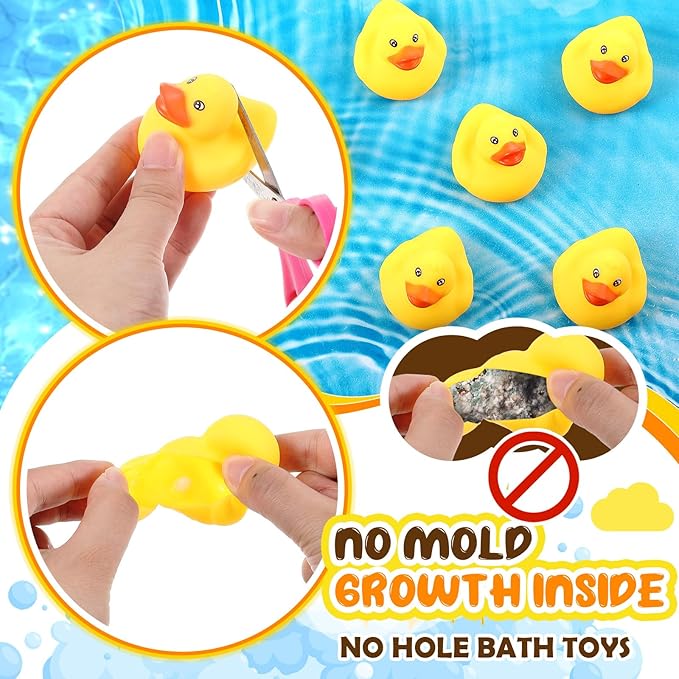 DEEKIN 12 Pcs Yellow Rubber Ducks No Hole Waterproof Duck Bath Pool Toy with Sealed Plug Without Hole Bathtub Floating Toy for Birthday Party Decoration Gift in Bulk (2.2 Inches)
