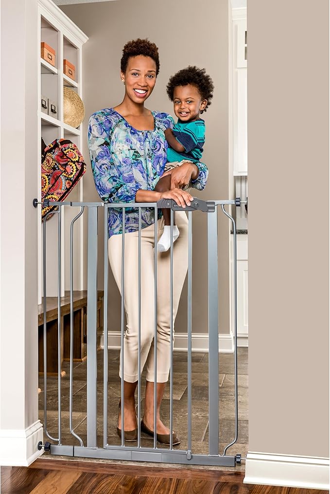 Regalo Easy Step Extra Tall Walk Thru Baby Gate, Bonus Kit, Includes 4-Inch Extension Kit, 4 Pack of Pressure Mount Kit and 4 Pack of Wall Mount Kit, Platinum