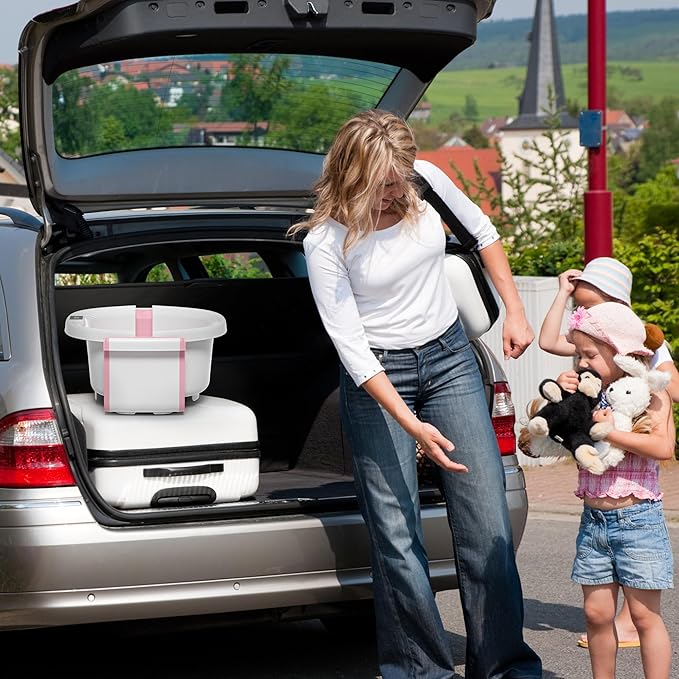 Collapsible Baby Bathtub for Newborn to Toddler 0-36 Months,Spacious Foldable Infant Bath Tub with Thermometer,Cushion & Drain Hole,Portable Travel Tub, Baby Shower Gift Pink