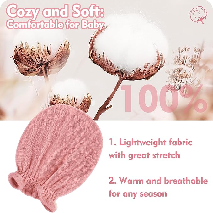 Pro Goleem Muslin Baby Mittens for Newborn, 100% Cotton No Scratch Soft Breathable Gloves for Boys and Girls 0-6 months