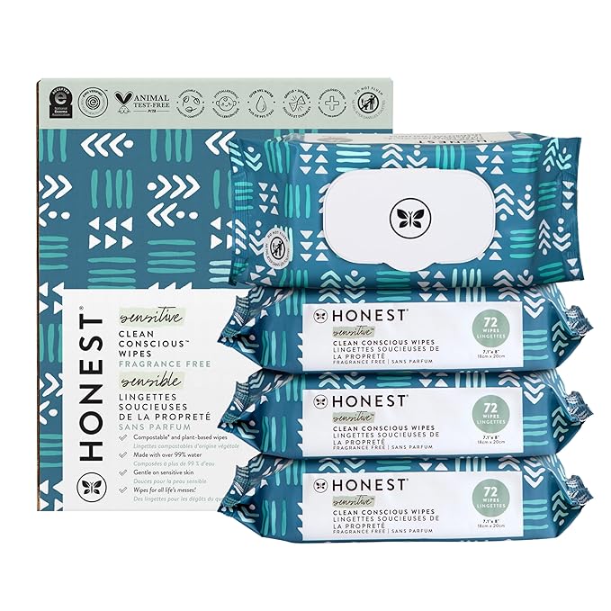 The Honest Company Clean Conscious Multi-Use Wipes Hypoallergenic and Unscented for Sensitive Baby Skin Over 99% Water Compostable Plant Based Baby Wipes Balance Blues 288 Count
