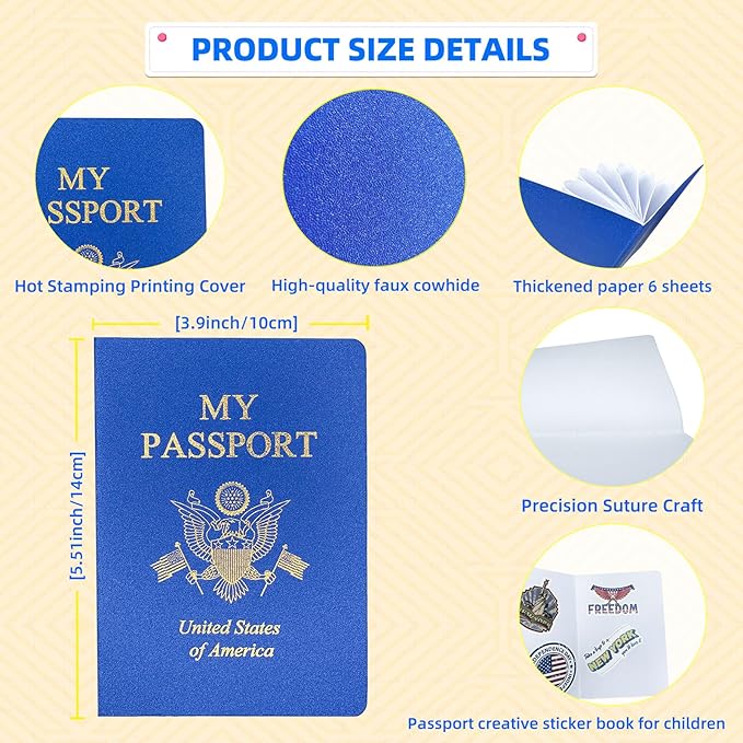 200 Pcs Blank Passport Notebook Blue Passport Book Fake Passport Travel Journal Sticker Collection Book for Kids School Projects World Travel Pretend Activity Party Favors, 5.51x3.9 Inch