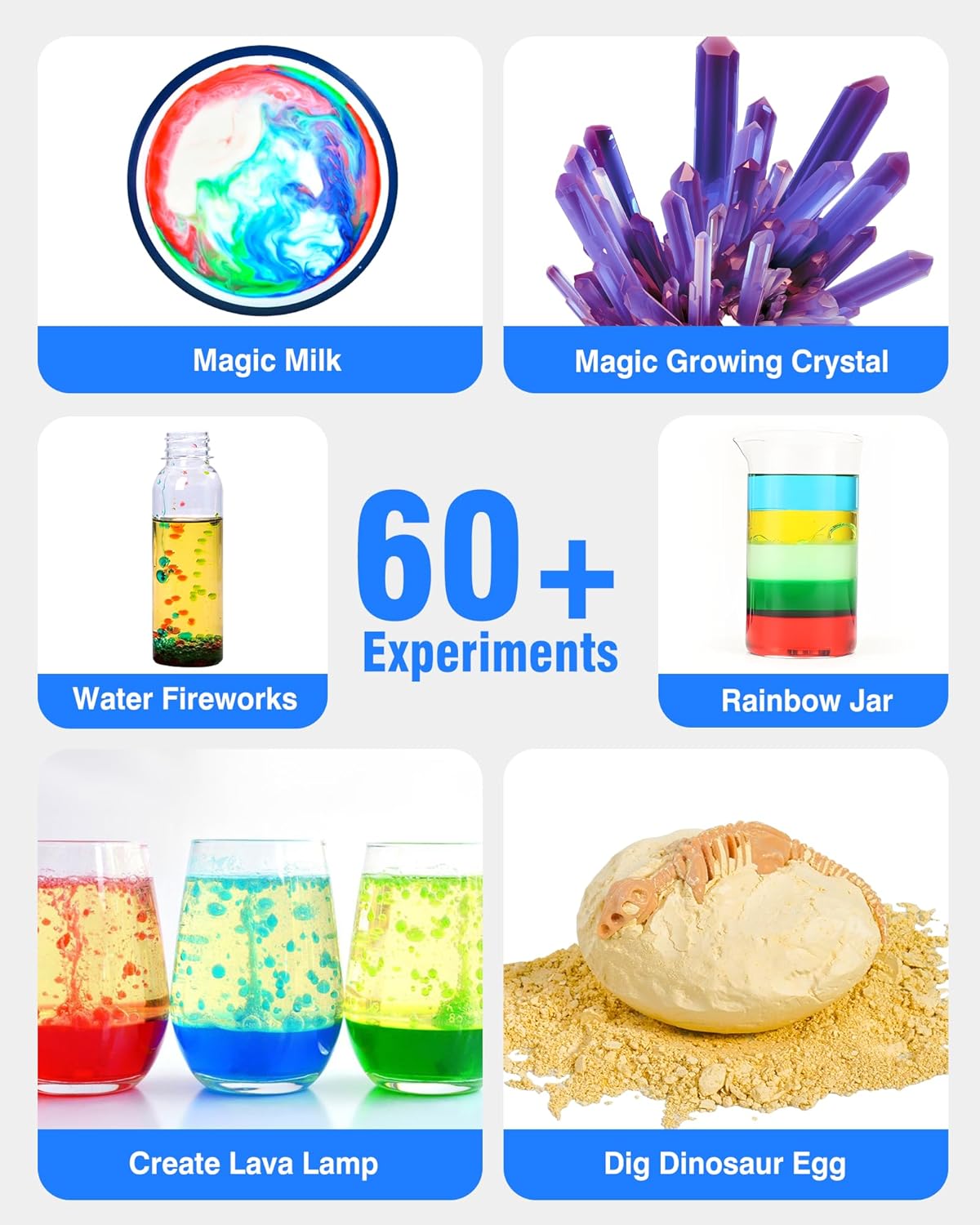 60+ Science Experiment Kit for Kids Ages 5-6-7-8, STEM Educational Science Gifts for Kids, First Science Kit for Boys Girl Birthday