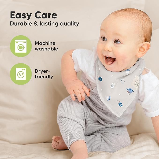 8-Pack Organic Baby Bandana Bibs for Boys, Girls - Super Absorbent Triangle Baby Bibs for Drooling and Teething Infant, 100% Cotton Extra Soft for Newborn, Infant 0-36 Months (Cosmo)