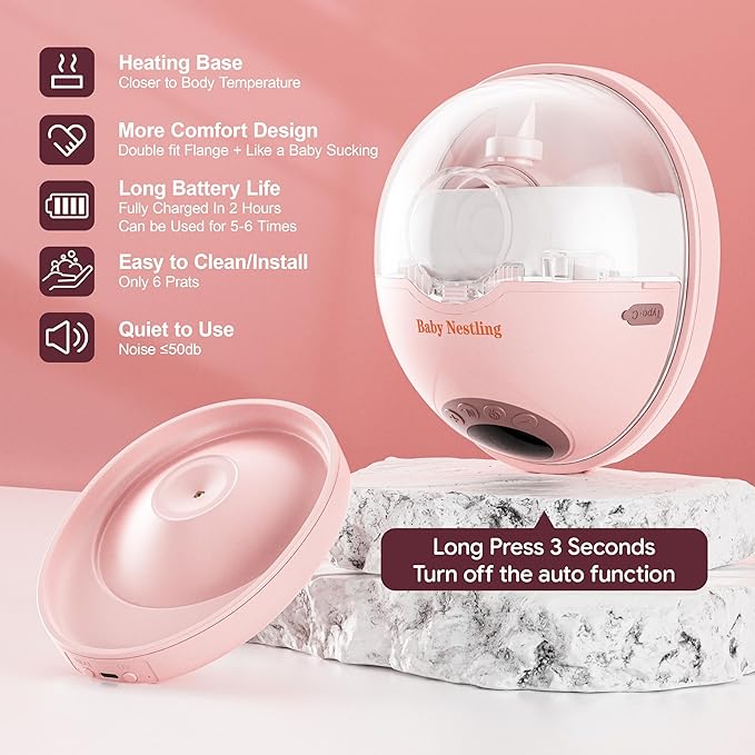 Breast Pump Hands Free, Smart Heated Base Promotes Milk Production, 40dB Quiet, Leak-Free Design, 4 Modes/12 Levels, 2Hr Cordless Wearable Breastfeeding Pump, 2 Pack Pink
