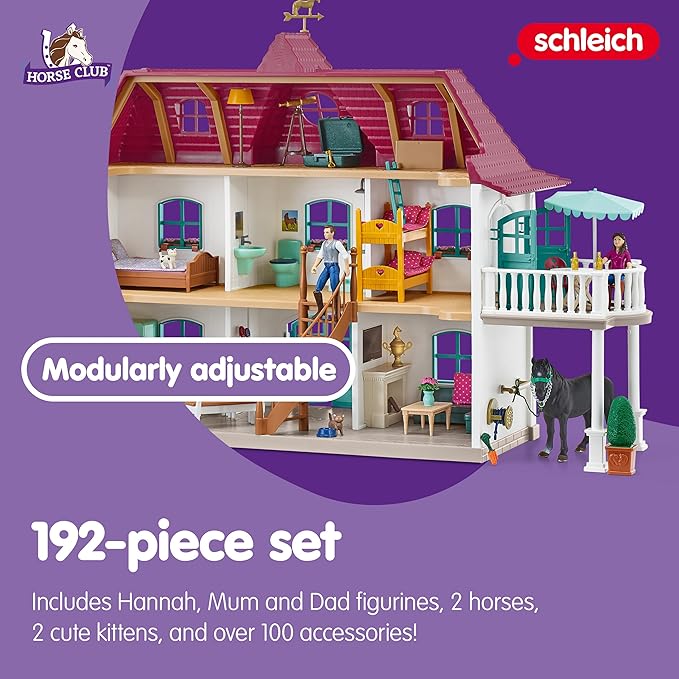 Schleich Horse Club - Lakeside Country House and Stable Horse Play Set, 192 Piece Detailed Doll House and Horse Toy Accessories for Girls and Boys Ages 5+