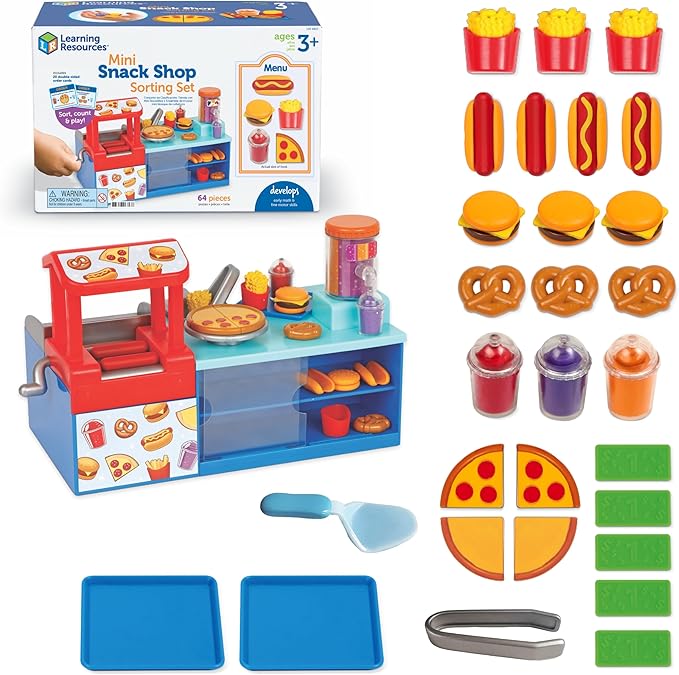 Learning Resources Mini Snack Shop Sorting Set, Play Food Shop, Role Play Store, Kids Kitchen Playset Accessories, Cooking Games, Fine Motor Skills, Toddler Toys, Girl and Boy Birthday Gift