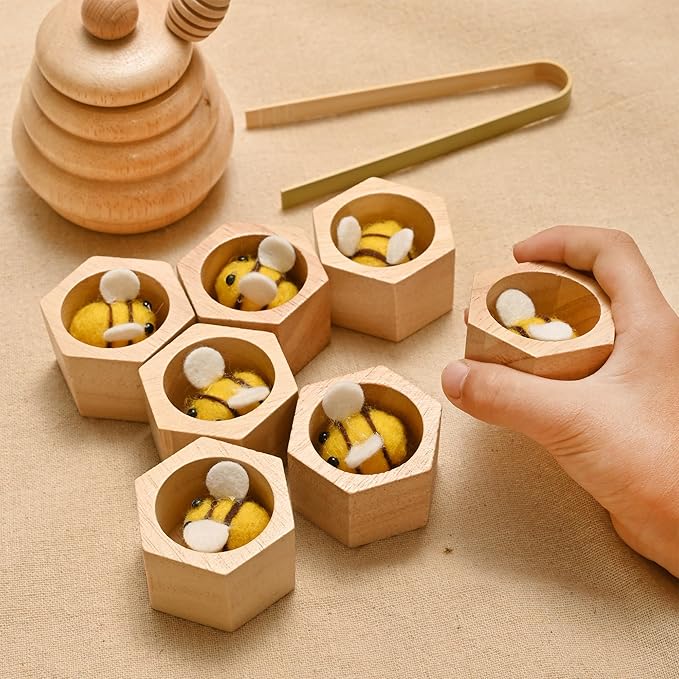 Sorting Stacking Wooden Toys for Toddlers, Montessori Toys for Toddlers, Sensory Bin Tool Toy, Wood Bee Hive, Fine Motor Skill Tactile Toy, Early Learning Educational Gift for Kids